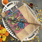 Vriksham Ethnic Village Folk Art Hand Printed With Golden Elephant Border Pen Kalamkari Saree-VS4795